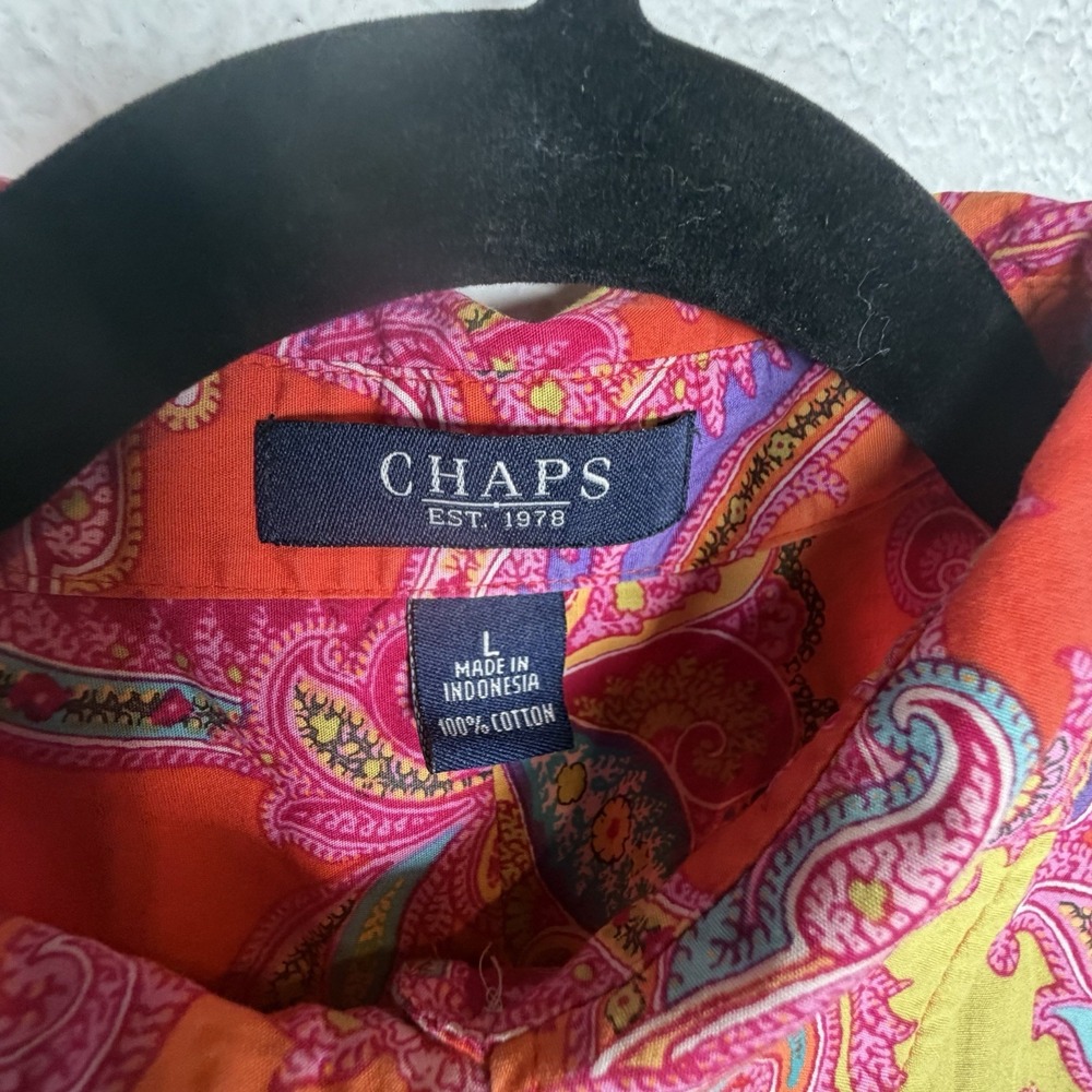 Chaps Paisley Button Up Shirt Women L Bright Color Dopamine Boho Cotton Top - Picture 3 of 7